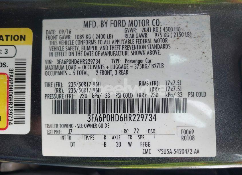 Photo 17 of 2017 Ford Fusion SE (VIN 3FA6P0HD6HR229734)