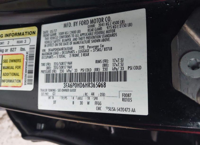 Photo 9 of 2017 Ford Fusion SE (VIN 3FA6P0HD6HR365068)