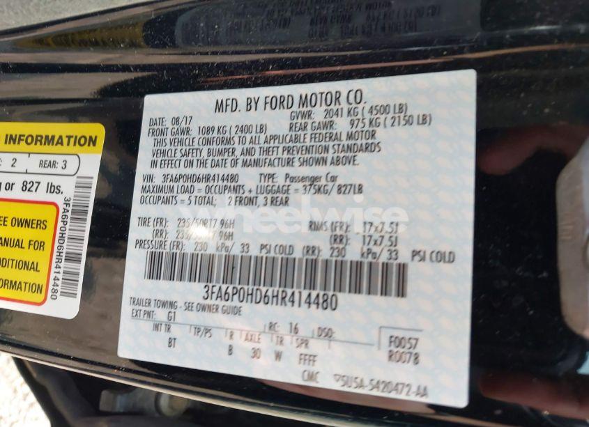 Photo 9 of 2017 Ford Fusion SE (VIN 3FA6P0HD6HR414480)