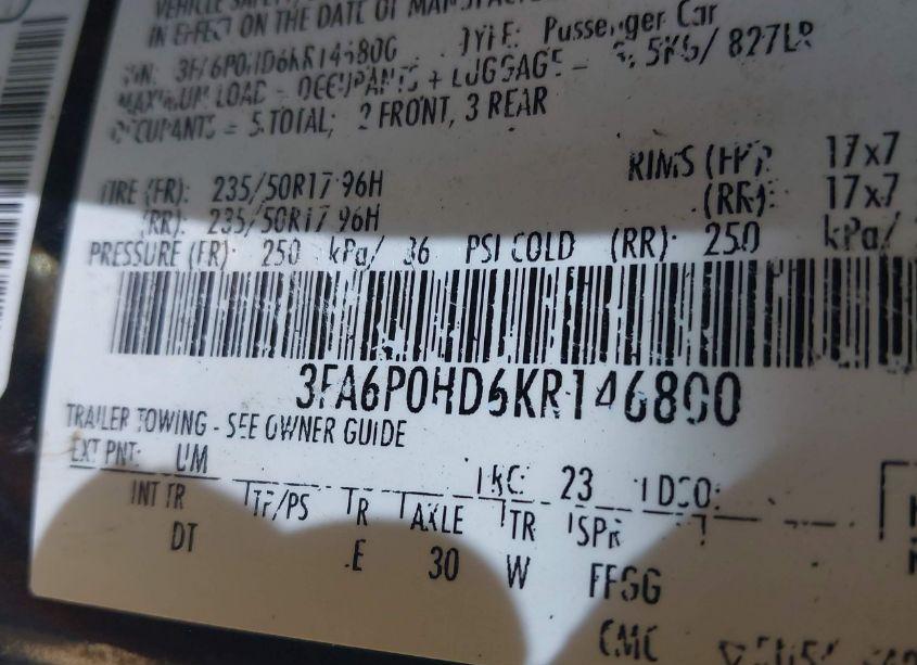 Photo 9 of 2019 Ford Fusion SE (VIN 3FA6P0HD6KR146800)