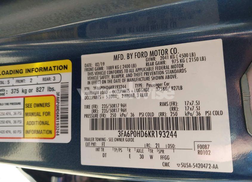 Photo 9 of 2019 Ford Fusion SE (VIN 3FA6P0HD6KR193244)