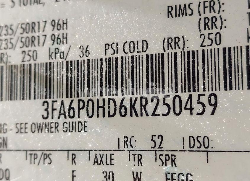 Photo 9 of 2019 Ford Fusion SE (VIN 3FA6P0HD6KR250459)