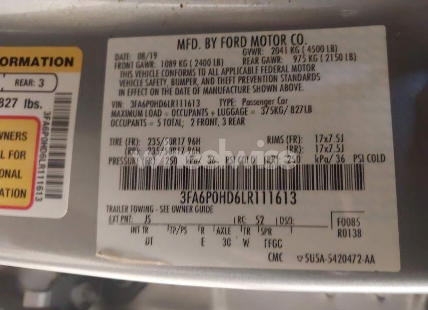 Photo 9 of 2020 Ford Fusion SE (VIN 3FA6P0HD6LR111613)