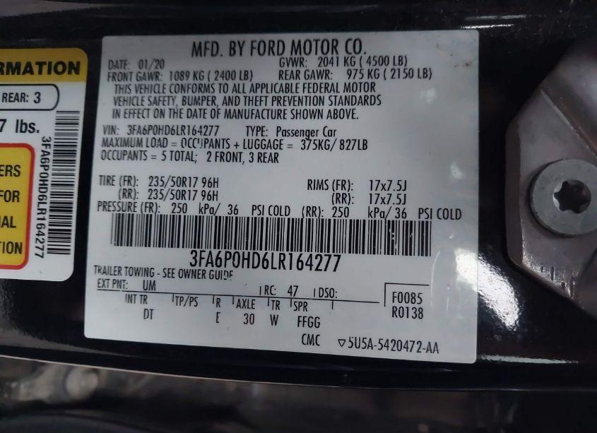 Photo 9 of 2020 Ford Fusion SE (VIN 3FA6P0HD6LR164277)