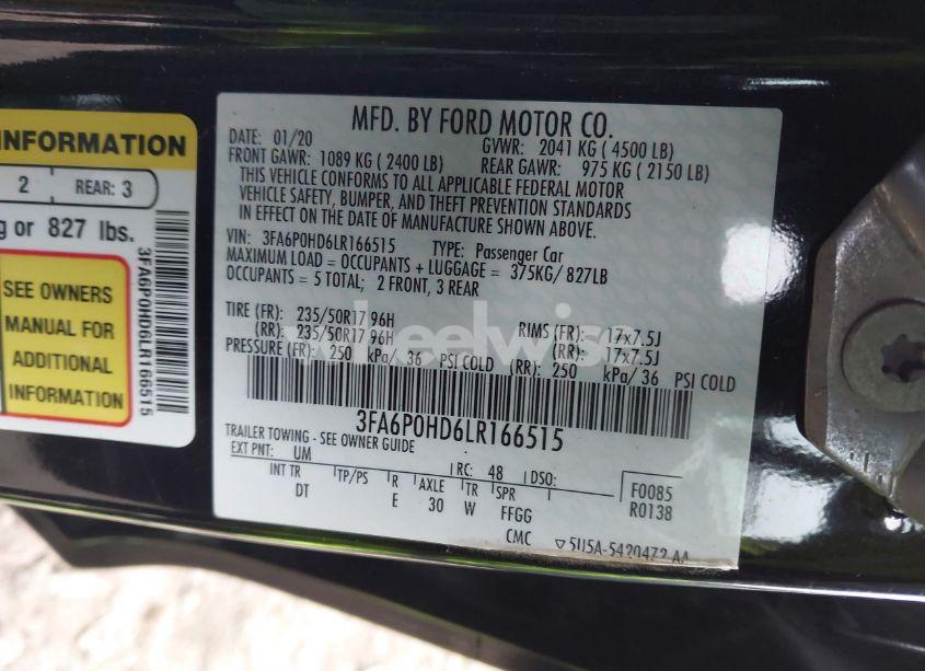 Photo 9 of 2020 Ford Fusion SE (VIN 3FA6P0HD6LR166515)