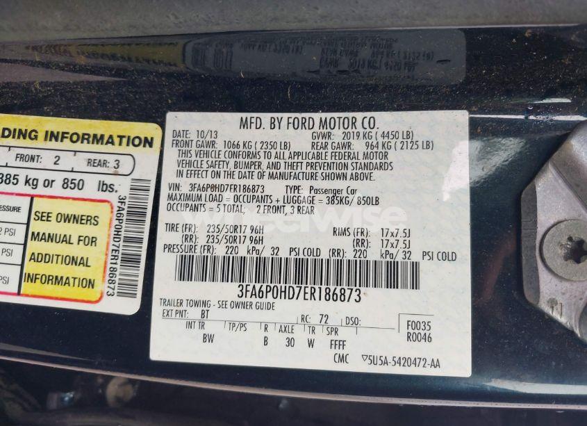 Photo 9 of 2014 Ford Fusion SE (VIN 3FA6P0HD7ER186873)