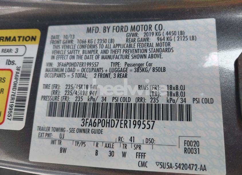 Photo 9 of 2014 Ford Fusion SE (VIN 3FA6P0HD7ER199557)