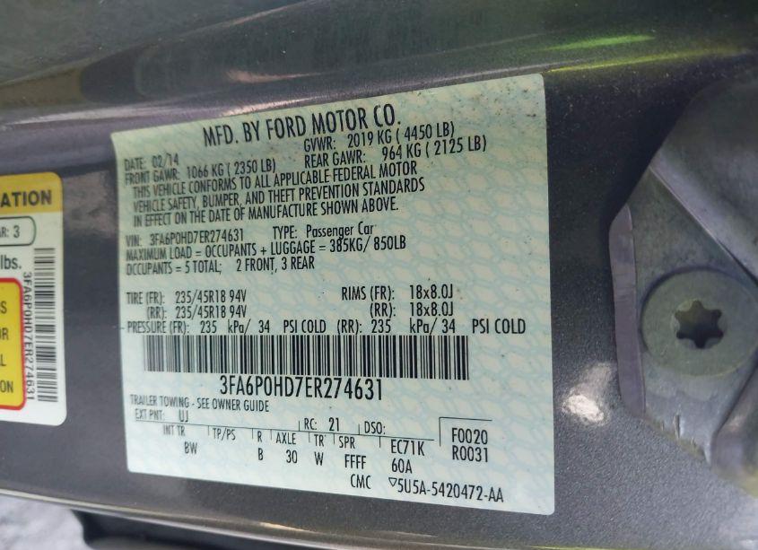 Photo 9 of 2014 Ford Fusion SE (VIN 3FA6P0HD7ER274631)