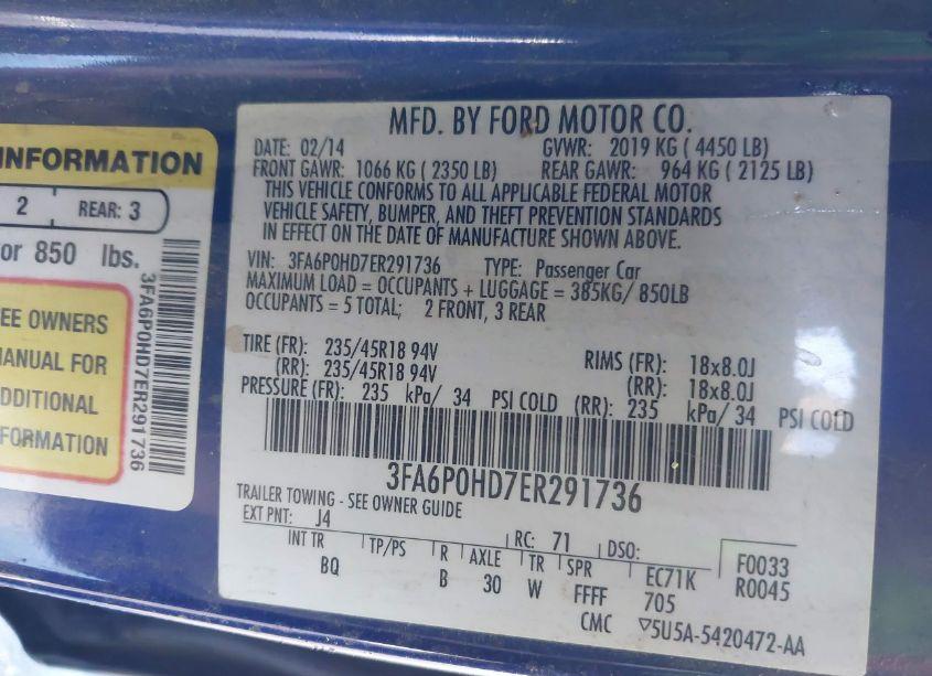 Photo 9 of 2014 Ford Fusion SE (VIN 3FA6P0HD7ER291736)