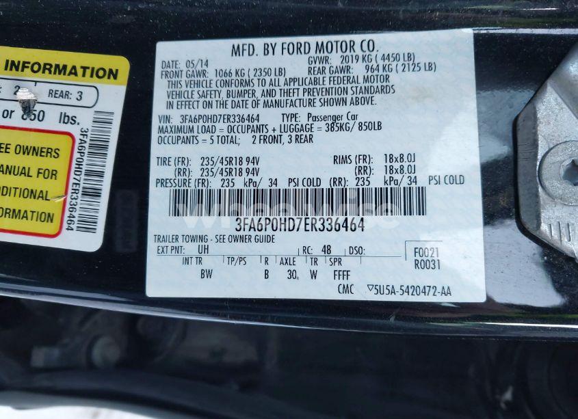 Photo 9 of 2014 Ford Fusion SE (VIN 3FA6P0HD7ER336464)