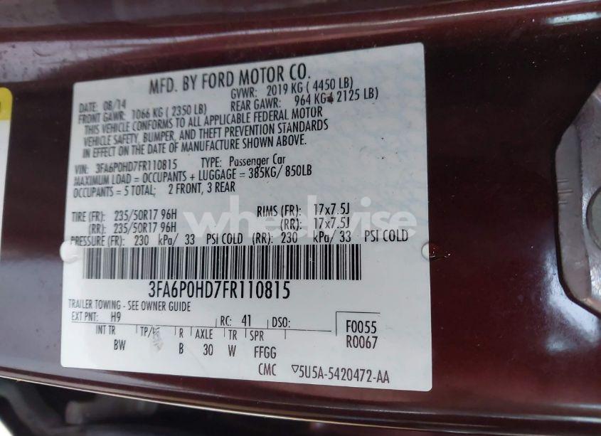 Photo 9 of 2015 Ford Fusion SE (VIN 3FA6P0HD7FR110815)