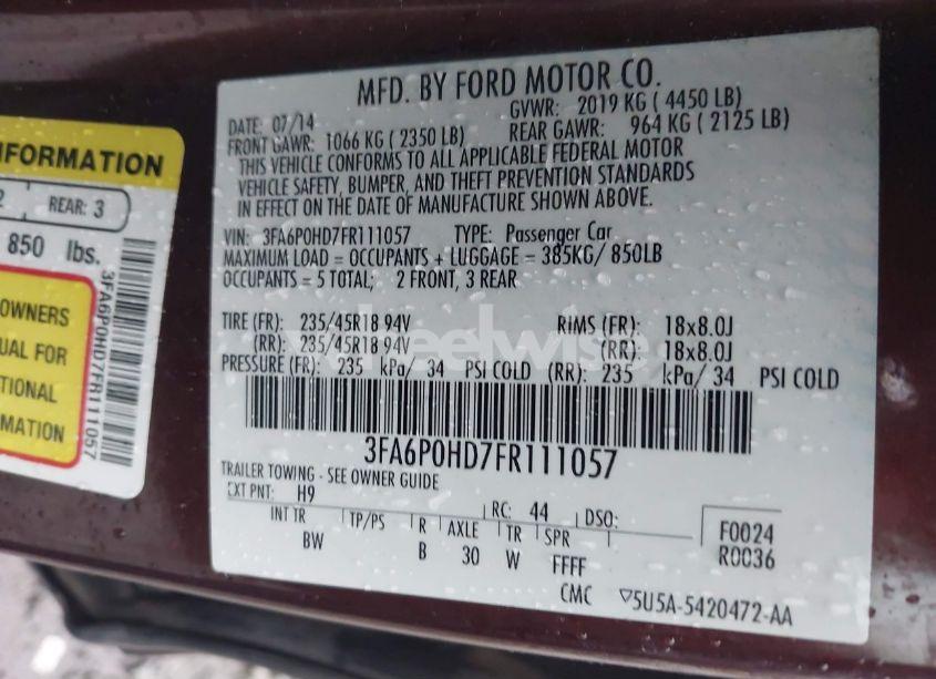 Photo 9 of 2015 Ford Fusion SE (VIN 3FA6P0HD7FR111057)