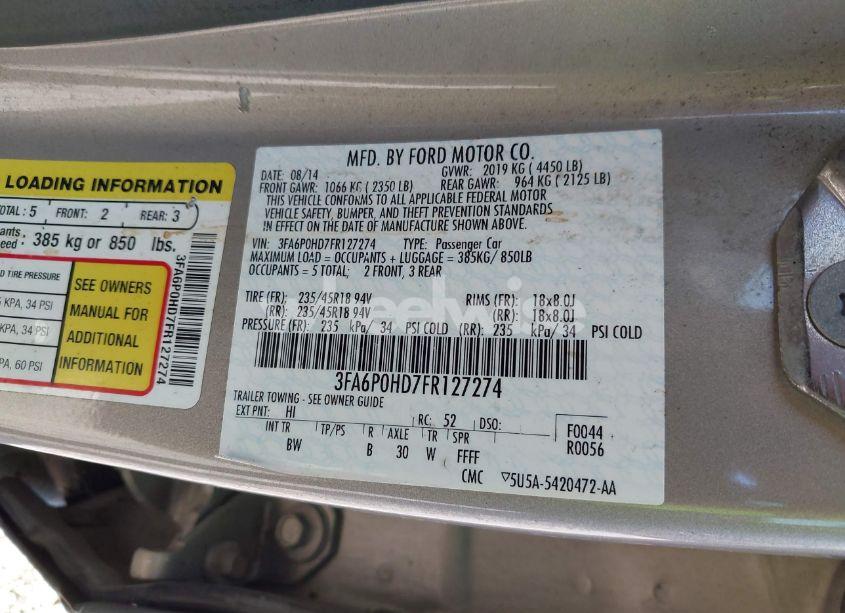 Photo 9 of 2015 Ford Fusion SE (VIN 3FA6P0HD7FR127274)