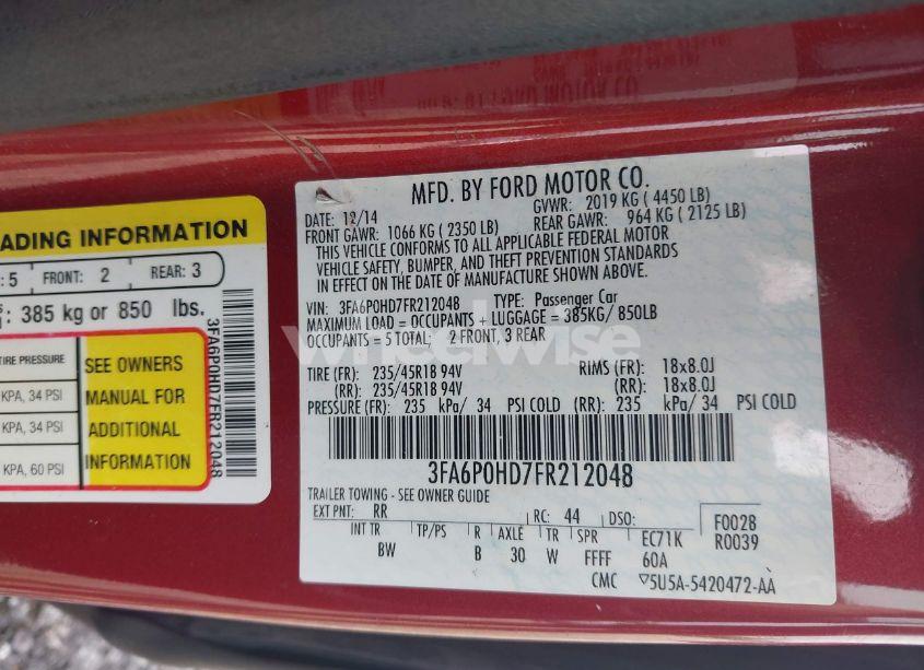 Photo 9 of 2015 Ford Fusion SE (VIN 3FA6P0HD7FR212048)