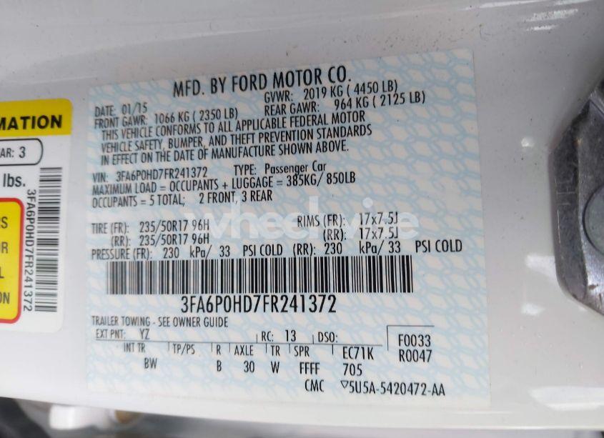 Photo 9 of 2015 Ford Fusion SE (VIN 3FA6P0HD7FR241372)