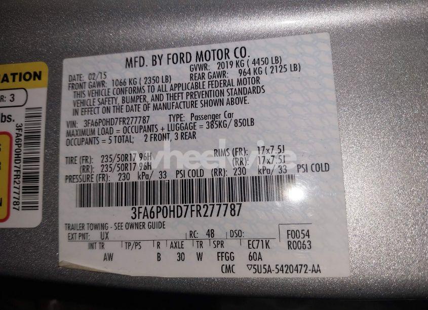 Photo 9 of 2015 Ford Fusion SE (VIN 3FA6P0HD7FR277787)