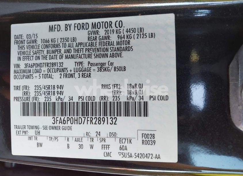 Photo 9 of 2015 Ford Fusion SE (VIN 3FA6P0HD7FR289132)