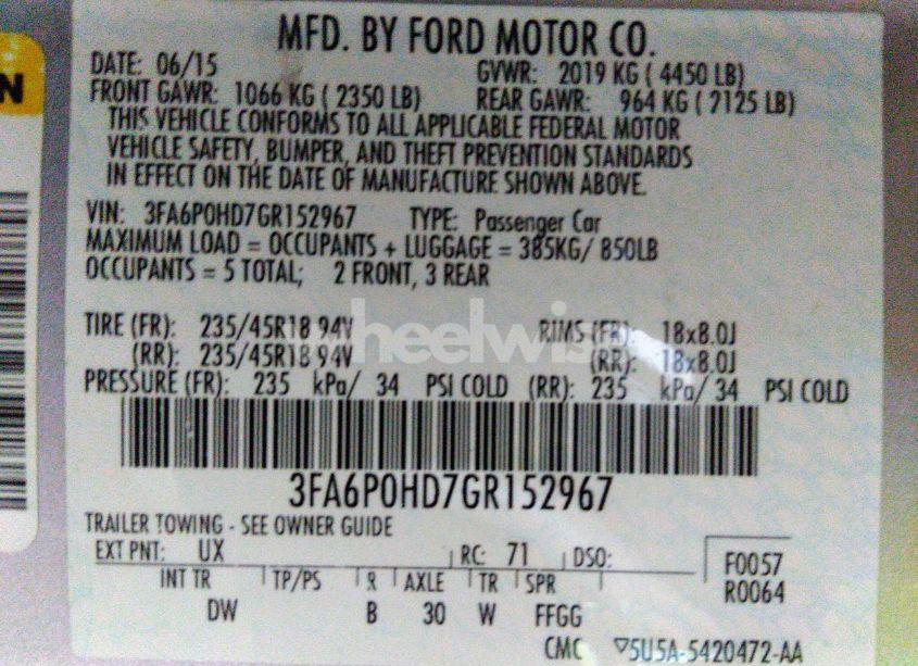 Photo 9 of 2016 Ford Fusion SE (VIN 3FA6P0HD7GR152967)