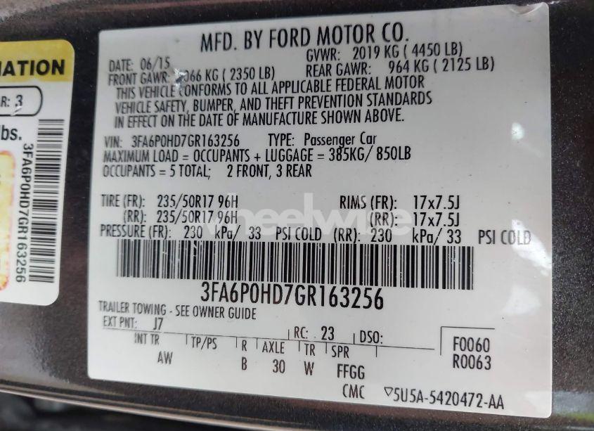 Photo 9 of 2016 Ford Fusion SE (VIN 3FA6P0HD7GR163256)