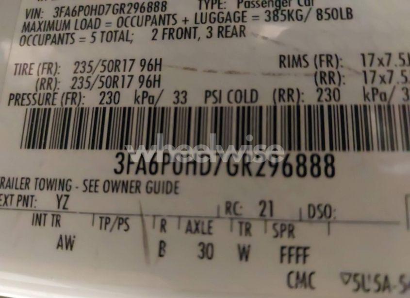 Photo 9 of 2016 Ford Fusion SE (VIN 3FA6P0HD7GR296888)