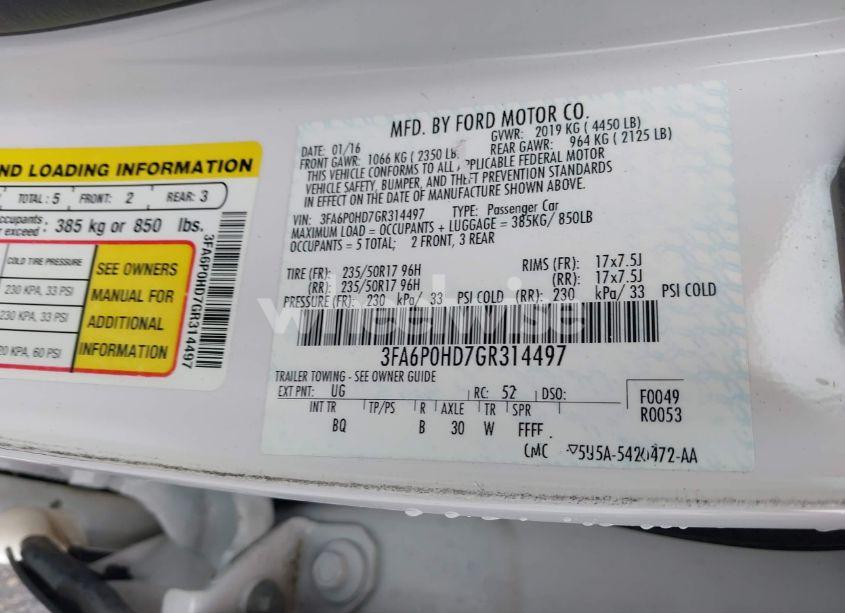 Photo 9 of 2016 Ford Fusion SE (VIN 3FA6P0HD7GR314497)