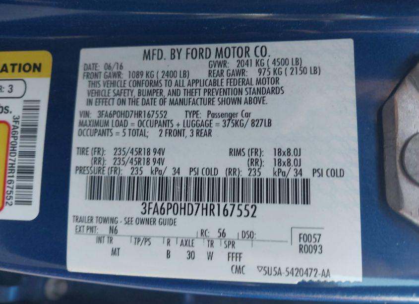 Photo 9 of 2017 Ford Fusion SE (VIN 3FA6P0HD7HR167552)