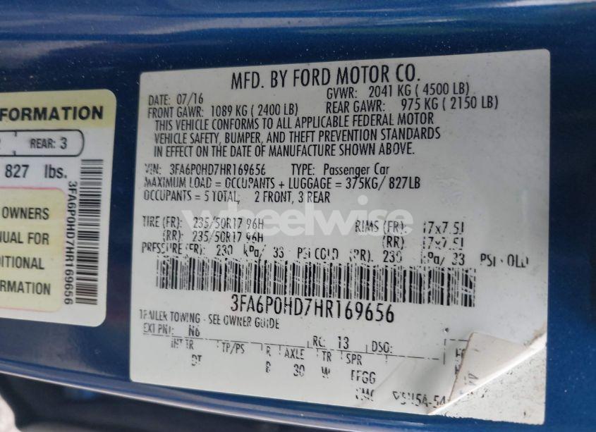 Photo 9 of 2017 Ford Fusion SE (VIN 3FA6P0HD7HR169656)