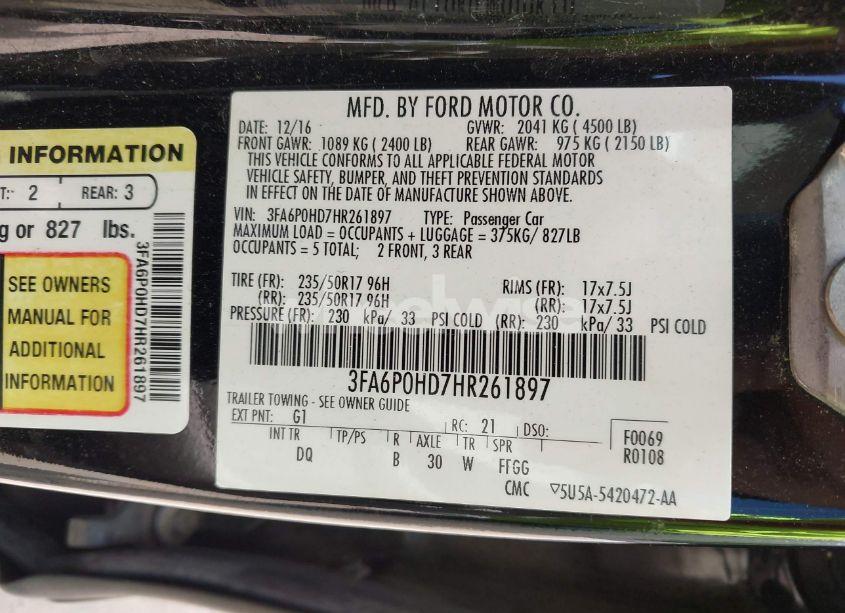 Photo 9 of 2017 Ford Fusion SE (VIN 3FA6P0HD7HR261897)