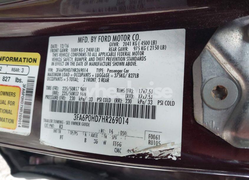 Photo 9 of 2017 Ford Fusion SE (VIN 3FA6P0HD7HR269014)