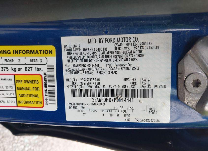 Photo 9 of 2017 Ford Fusion SE (VIN 3FA6P0HD7HR414441)