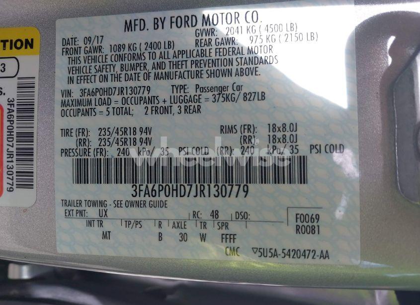 Photo 9 of 2018 Ford Fusion SE (VIN 3FA6P0HD7JR130779)