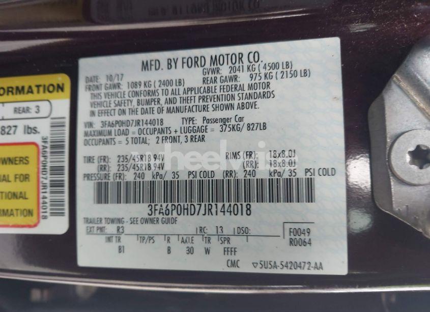 Photo 9 of 2018 Ford Fusion SE (VIN 3FA6P0HD7JR144018)