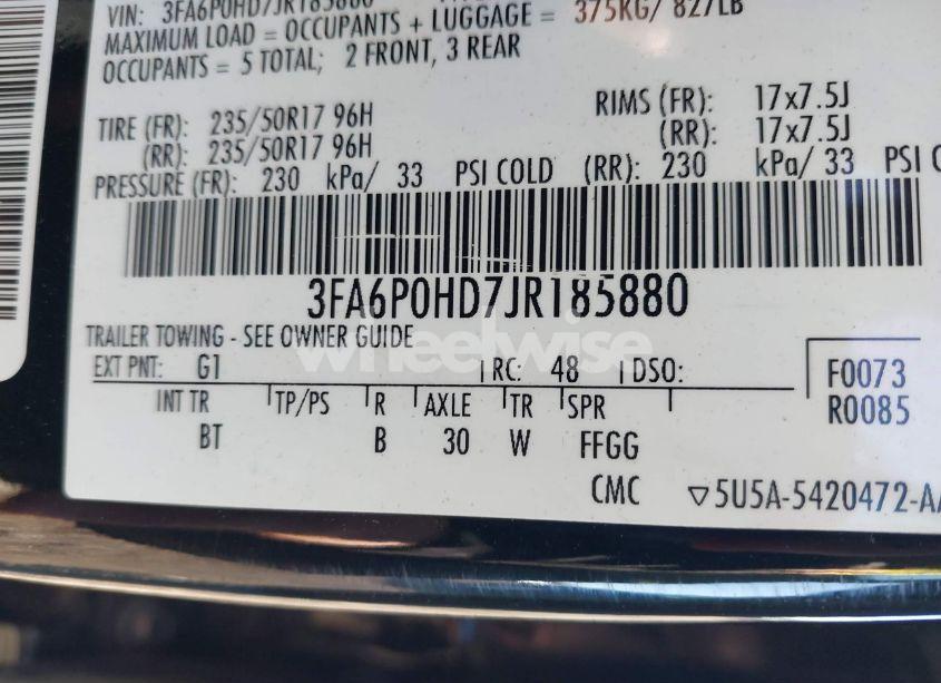 Photo 9 of 2018 Ford Fusion SE (VIN 3FA6P0HD7JR185880)