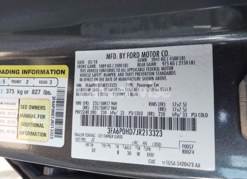 Photo 9 of 2018 Ford Fusion SE (VIN 3FA6P0HD7JR213323)