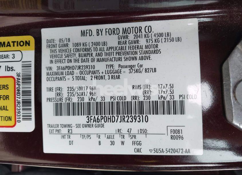 Photo 9 of 2018 Ford Fusion SE (VIN 3FA6P0HD7JR239310)