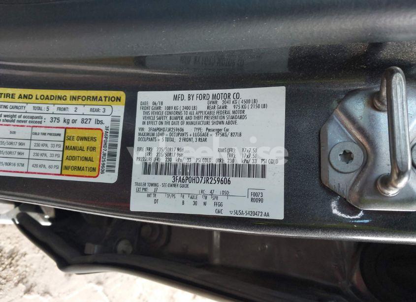 Photo 9 of 2018 Ford Fusion SE (VIN 3FA6P0HD7JR259606)