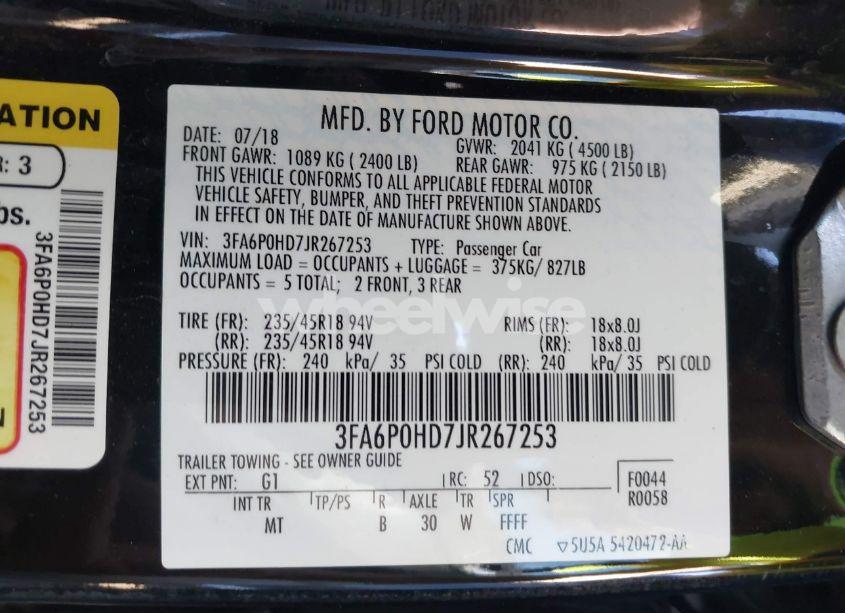 Photo 9 of 2018 Ford Fusion SE (VIN 3FA6P0HD7JR267253)