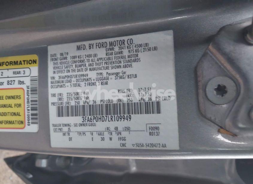 Photo 9 of 2020 Ford Fusion SE (VIN 3FA6P0HD7LR109949)