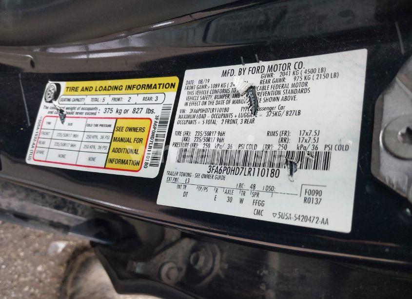 Photo 9 of 2020 Ford Fusion SE (VIN 3FA6P0HD7LR110180)