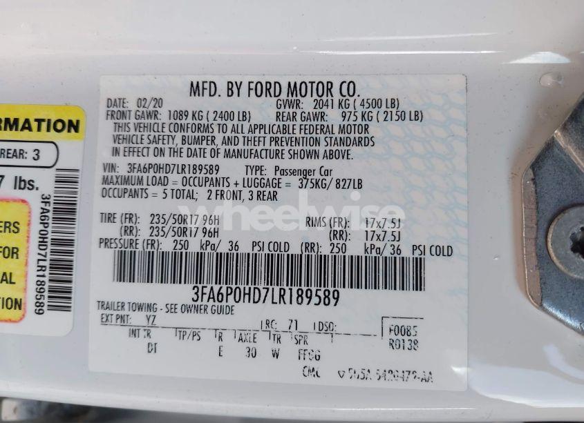 Photo 9 of 2020 Ford Fusion SE (VIN 3FA6P0HD7LR189589)