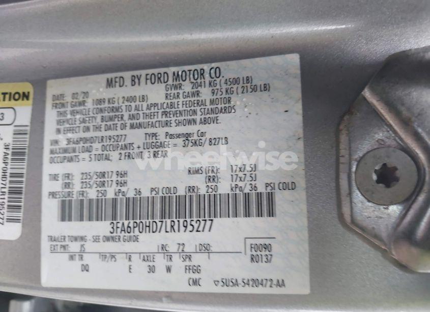 Photo 9 of 2020 Ford Fusion SE (VIN 3FA6P0HD7LR195277)