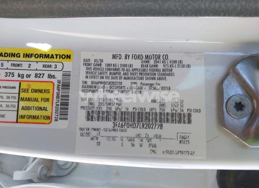 Photo 9 of 2020 Ford Fusion SE (VIN 3FA6P0HD7LR202728)