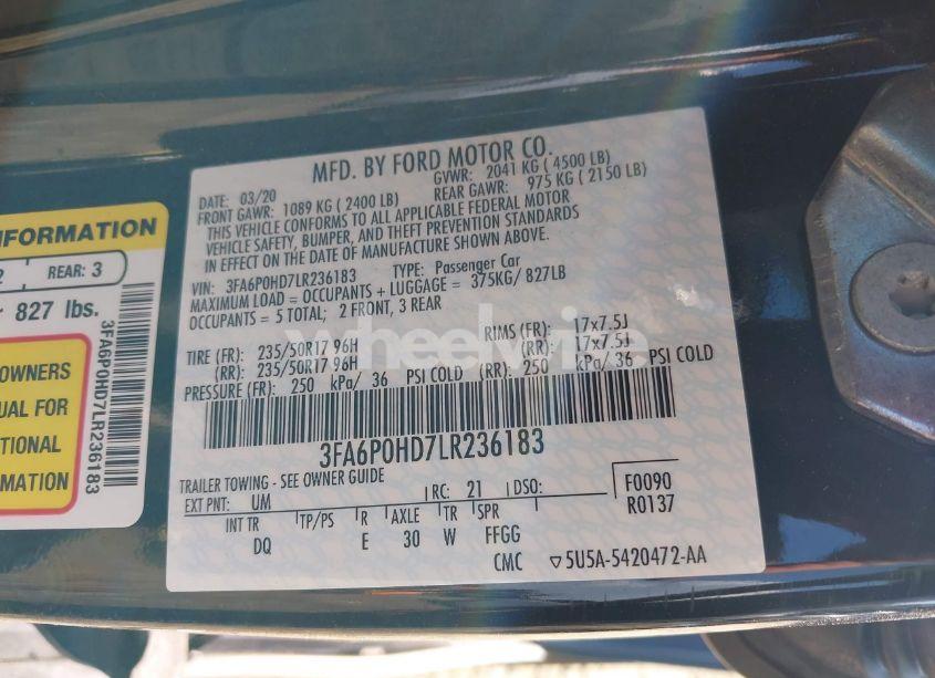 Photo 9 of 2020 Ford Fusion SE (VIN 3FA6P0HD7LR236183)