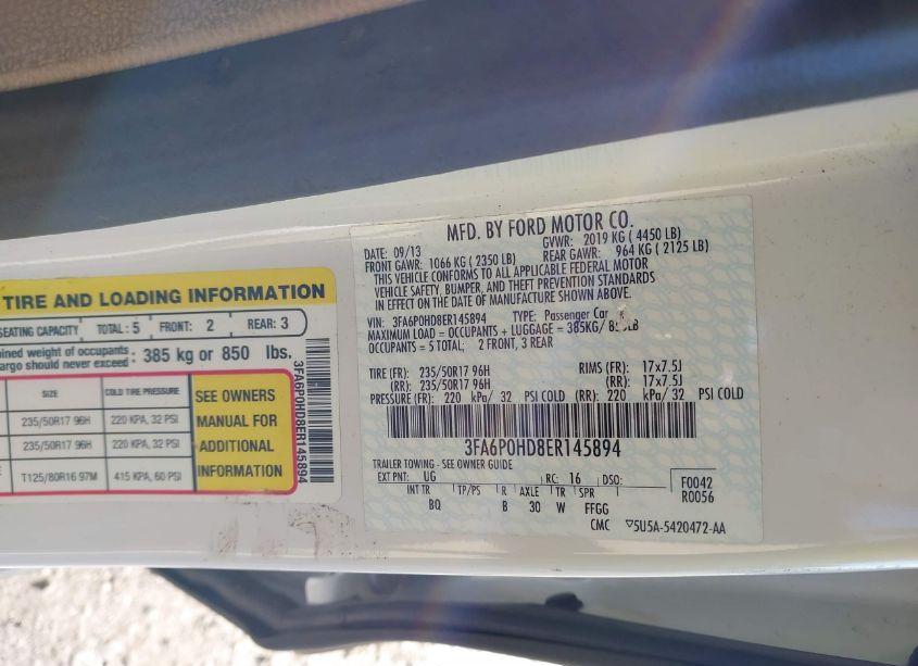 Photo 9 of 2014 Ford Fusion SE (VIN 3FA6P0HD8ER145894)