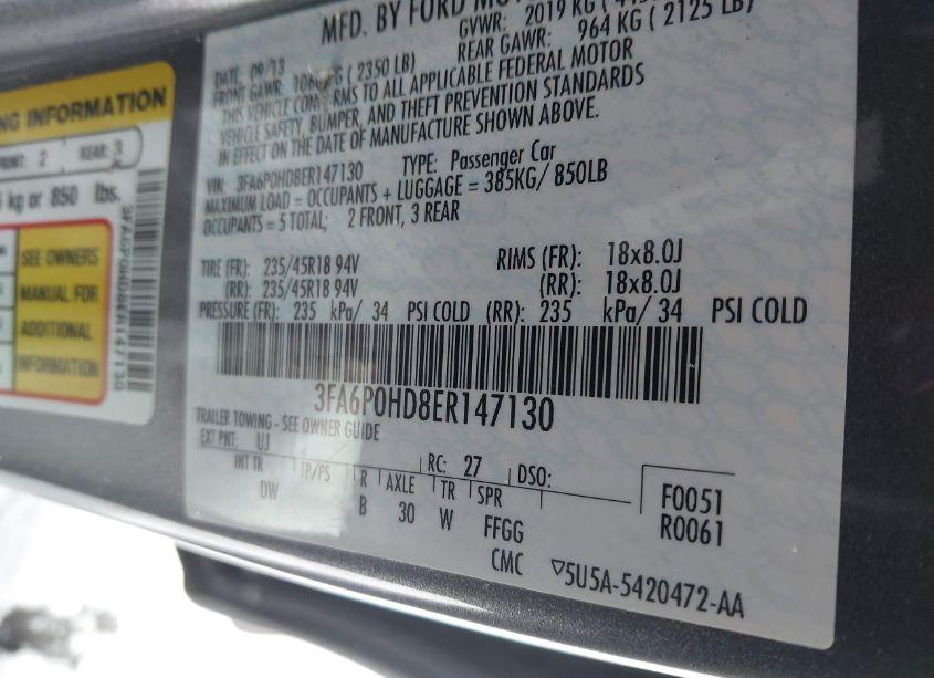 Photo 9 of 2014 Ford Fusion SE (VIN 3FA6P0HD8ER147130)