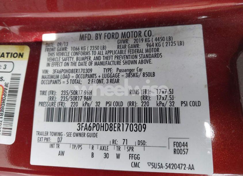 Photo 9 of 2014 Ford Fusion SE (VIN 3FA6P0HD8ER170309)