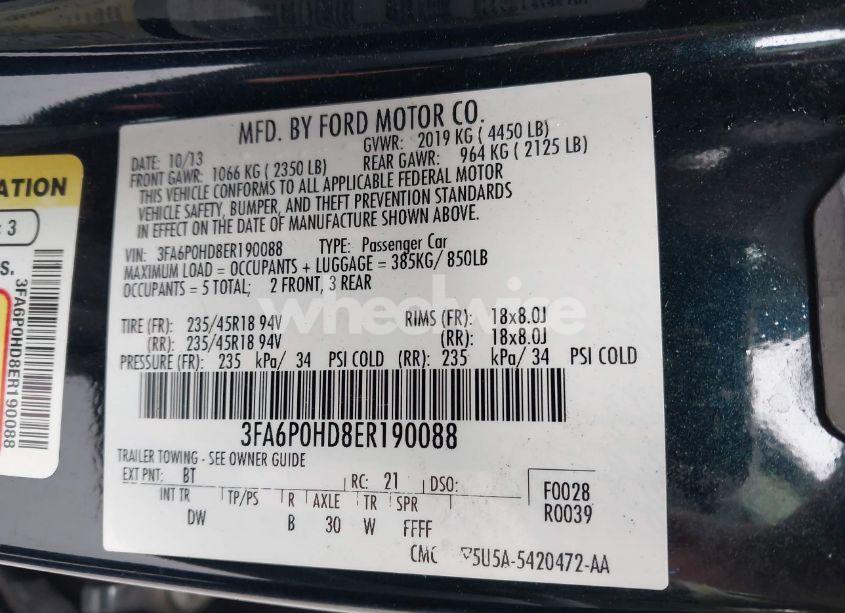 Photo 9 of 2014 Ford Fusion SE (VIN 3FA6P0HD8ER190088)