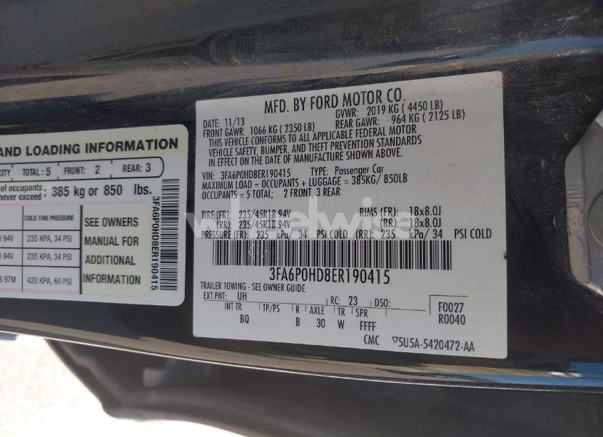 Photo 9 of 2014 Ford Fusion SE (VIN 3FA6P0HD8ER190415)