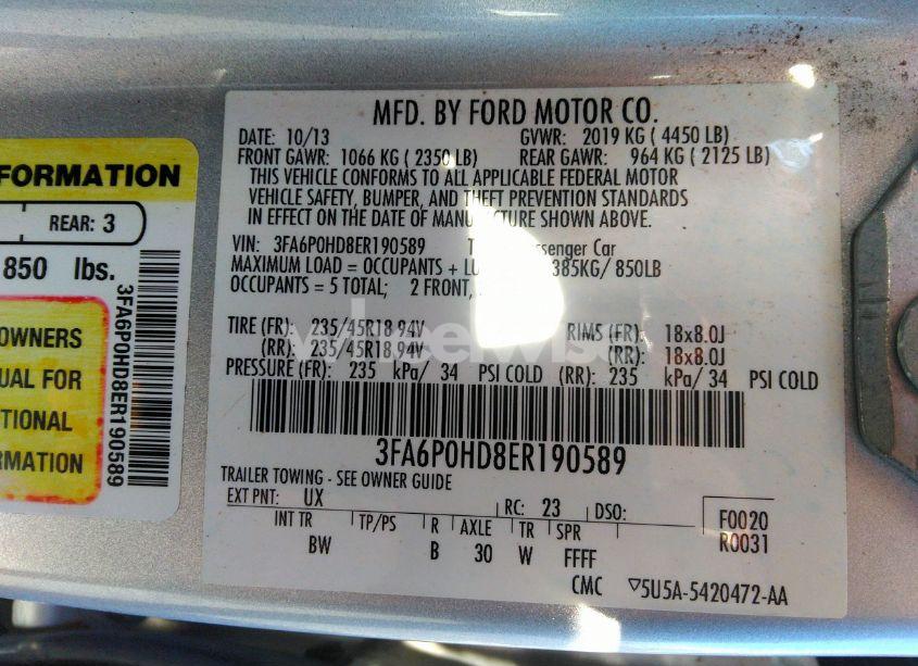 Photo 9 of 2014 Ford Fusion SE (VIN 3FA6P0HD8ER190589)