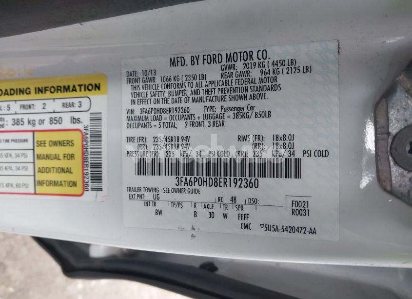 Photo 9 of 2014 Ford Fusion SE (VIN 3FA6P0HD8ER192360)